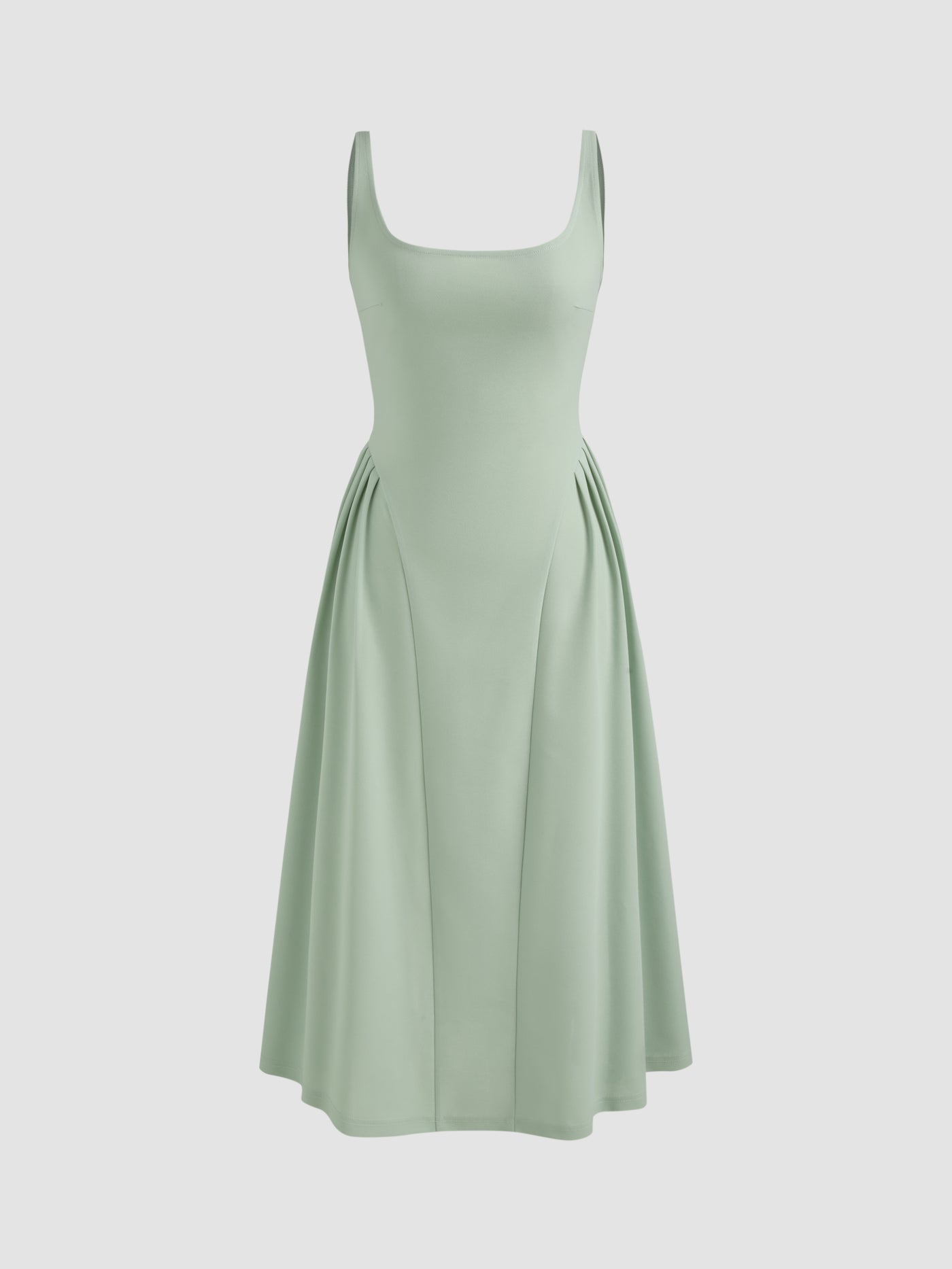 Vestido midi liso de tejido con cuello cuadrado