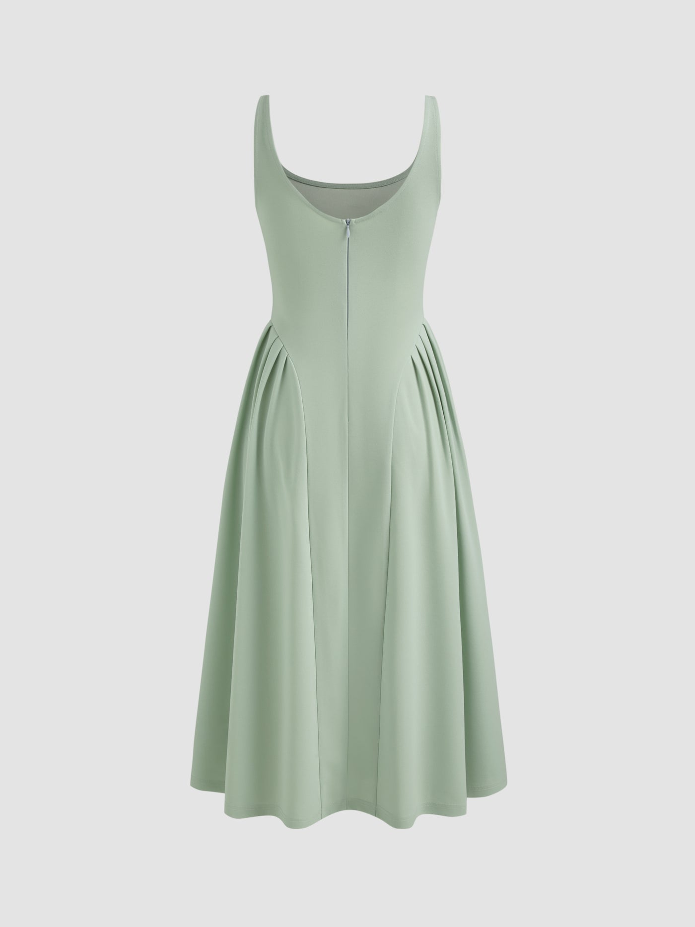 Vestido midi liso de tejido con cuello cuadrado