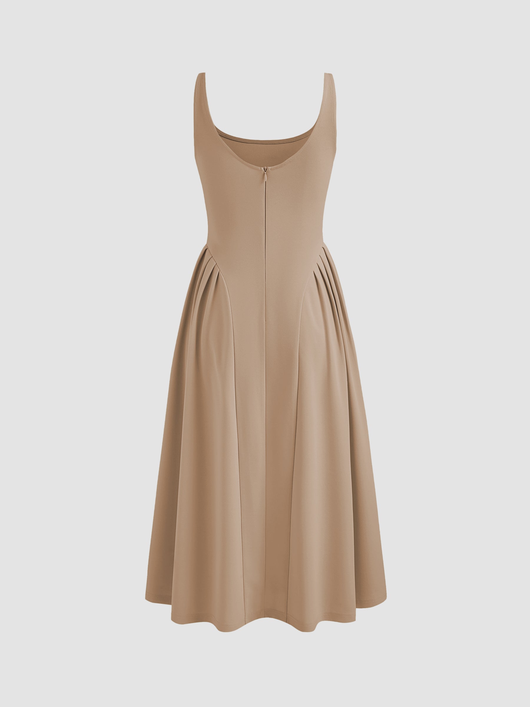 Vestido midi liso de tejido con cuello cuadrado