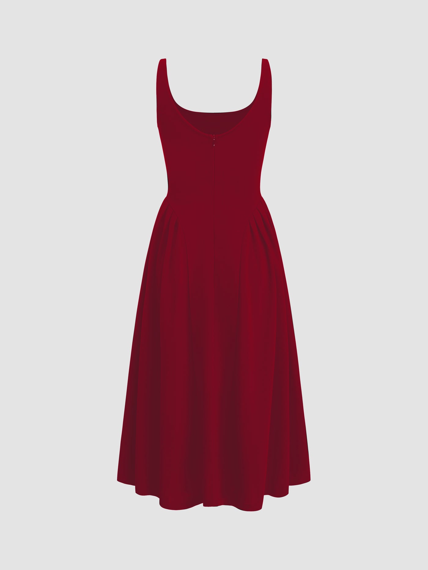 Vestido midi liso de tejido con cuello cuadrado