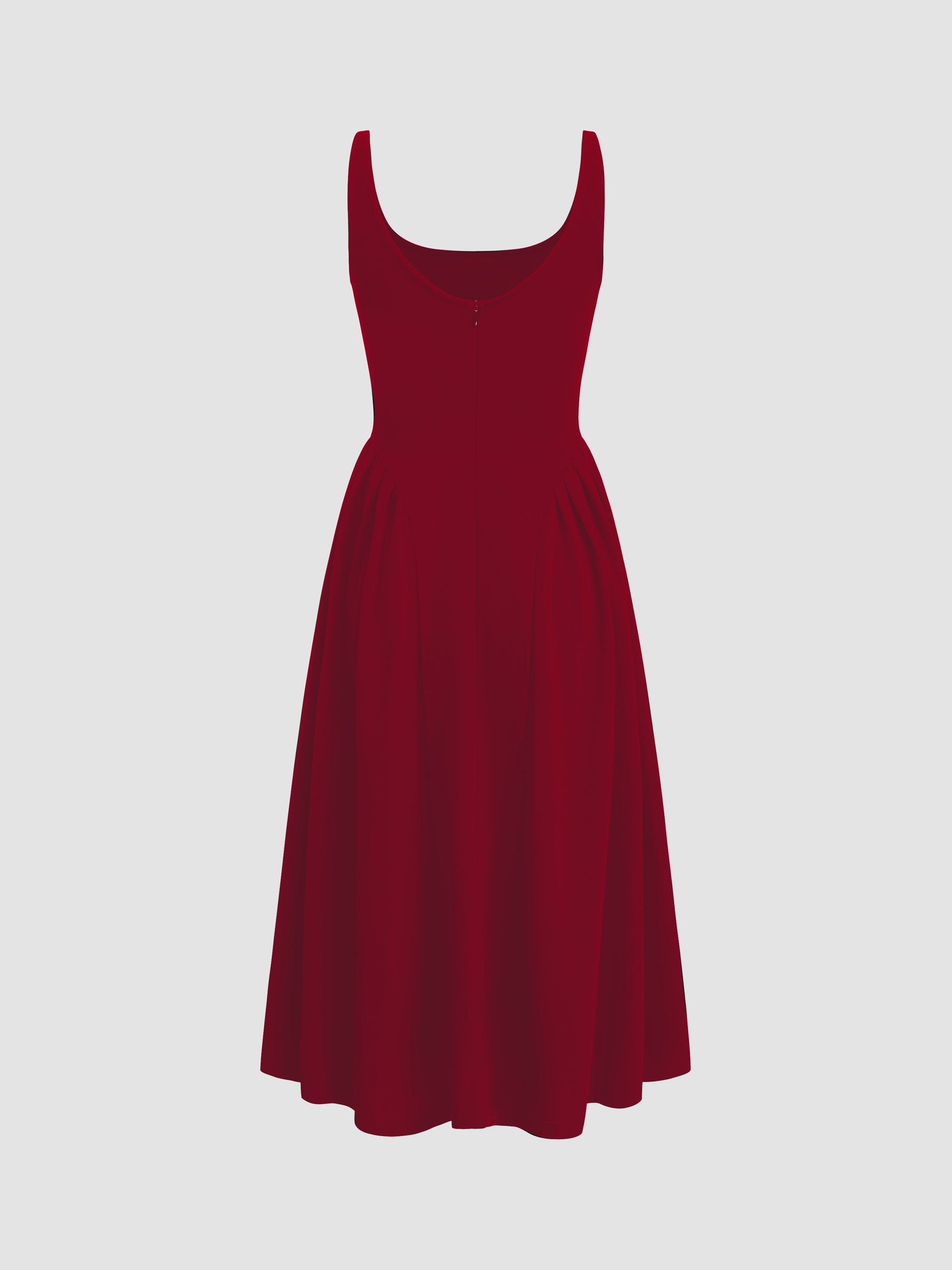 Vestido midi liso de tejido con cuello cuadrado