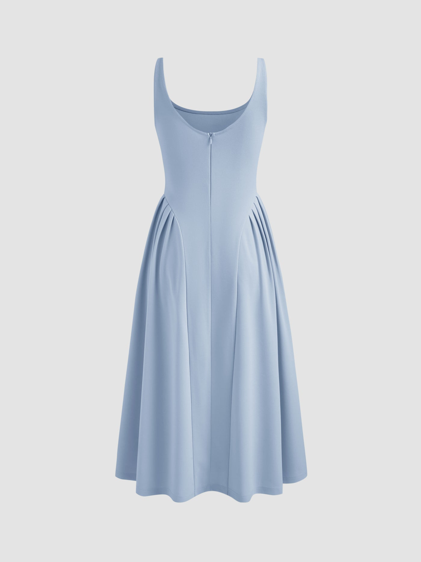 Vestido midi liso de tejido con cuello cuadrado