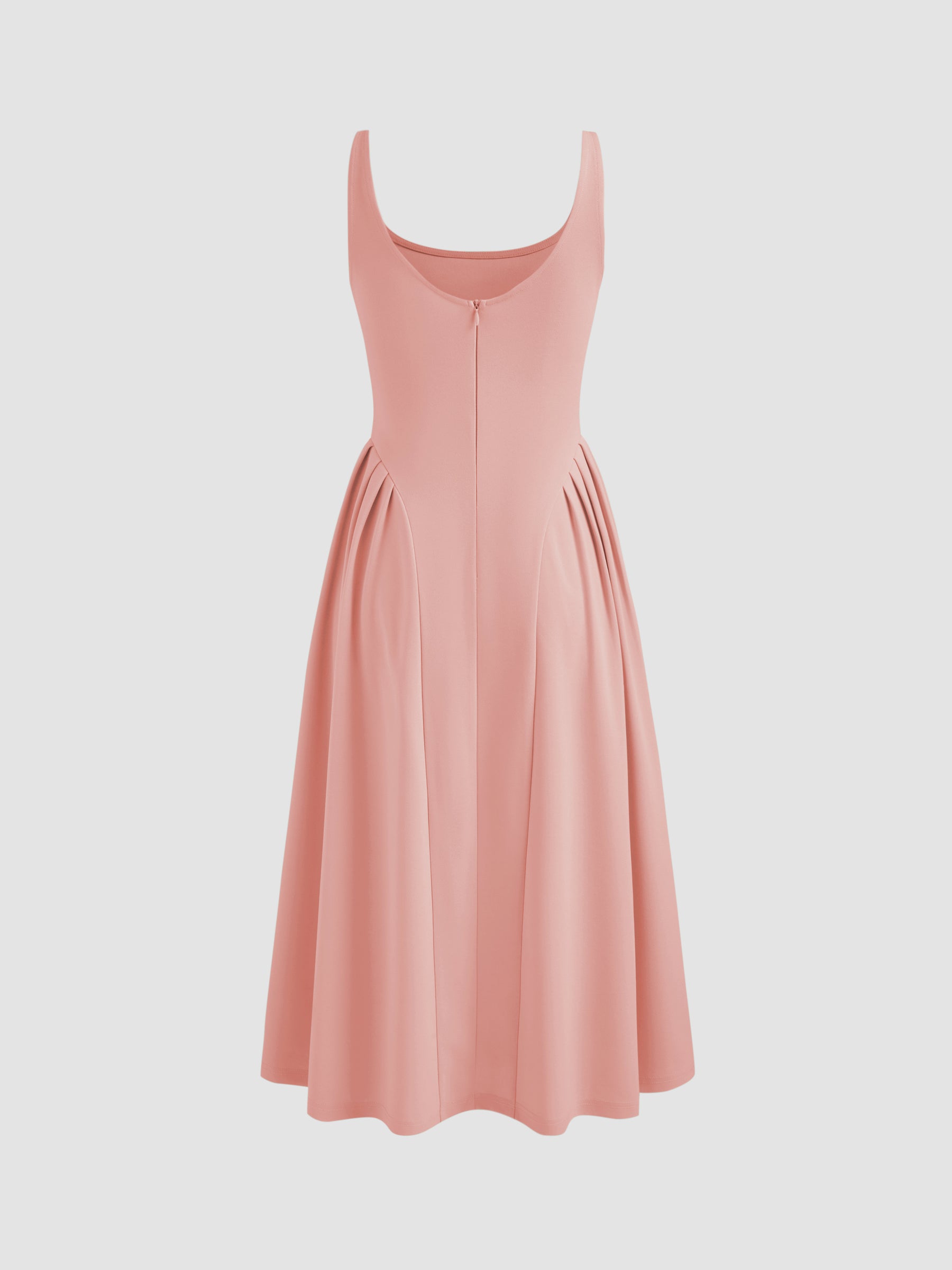 Vestido midi liso de tejido con cuello cuadrado