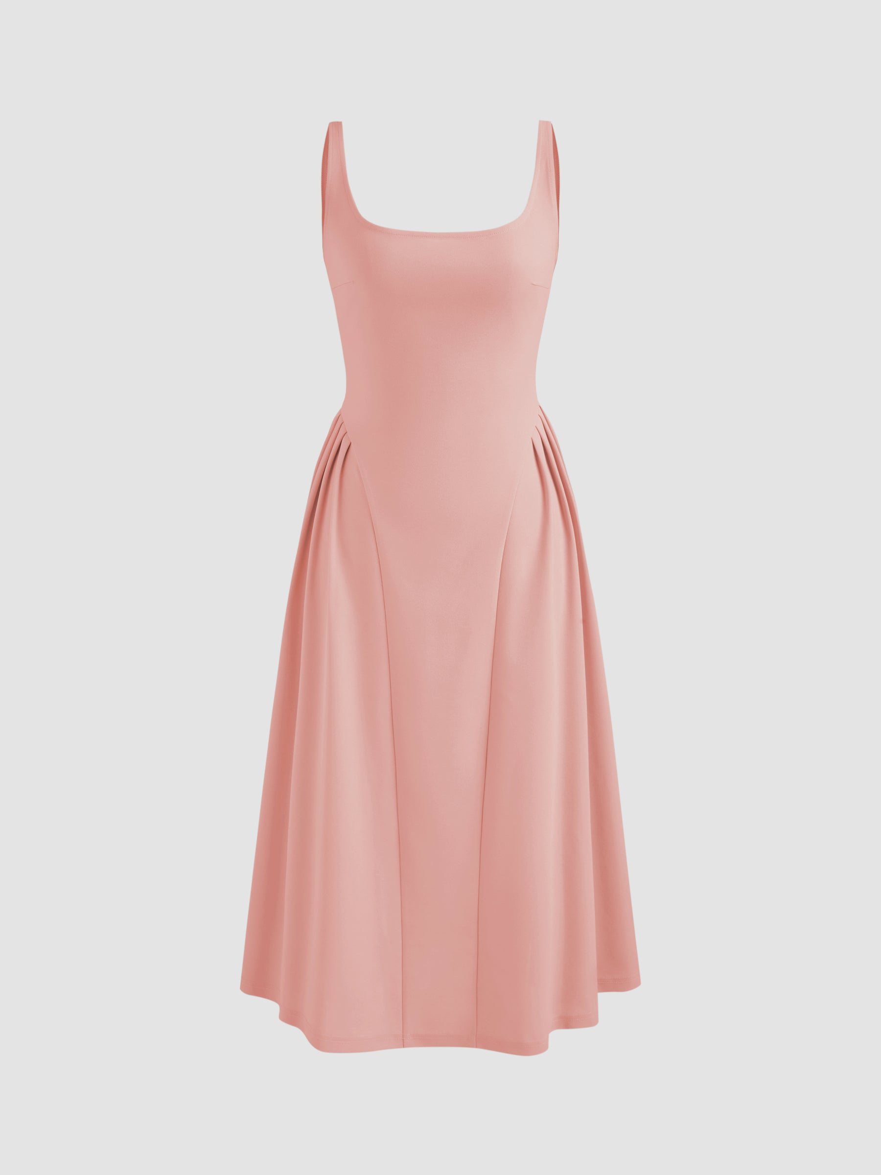 Vestido midi liso de tejido con cuello cuadrado