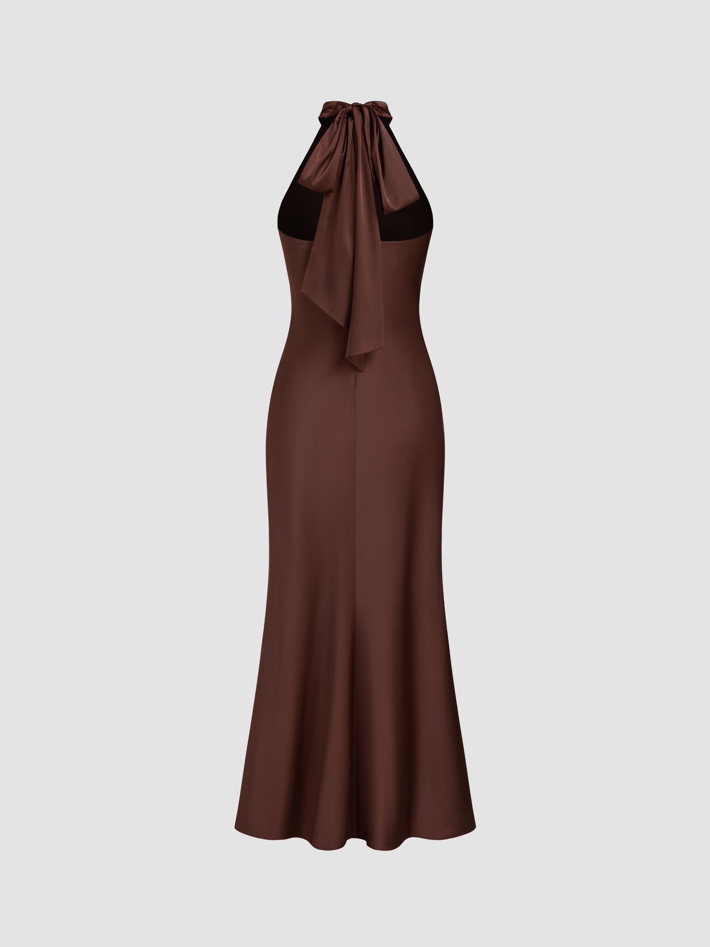 Vestido maxi satinado halter con espalda descubierta - Café - imagen 8