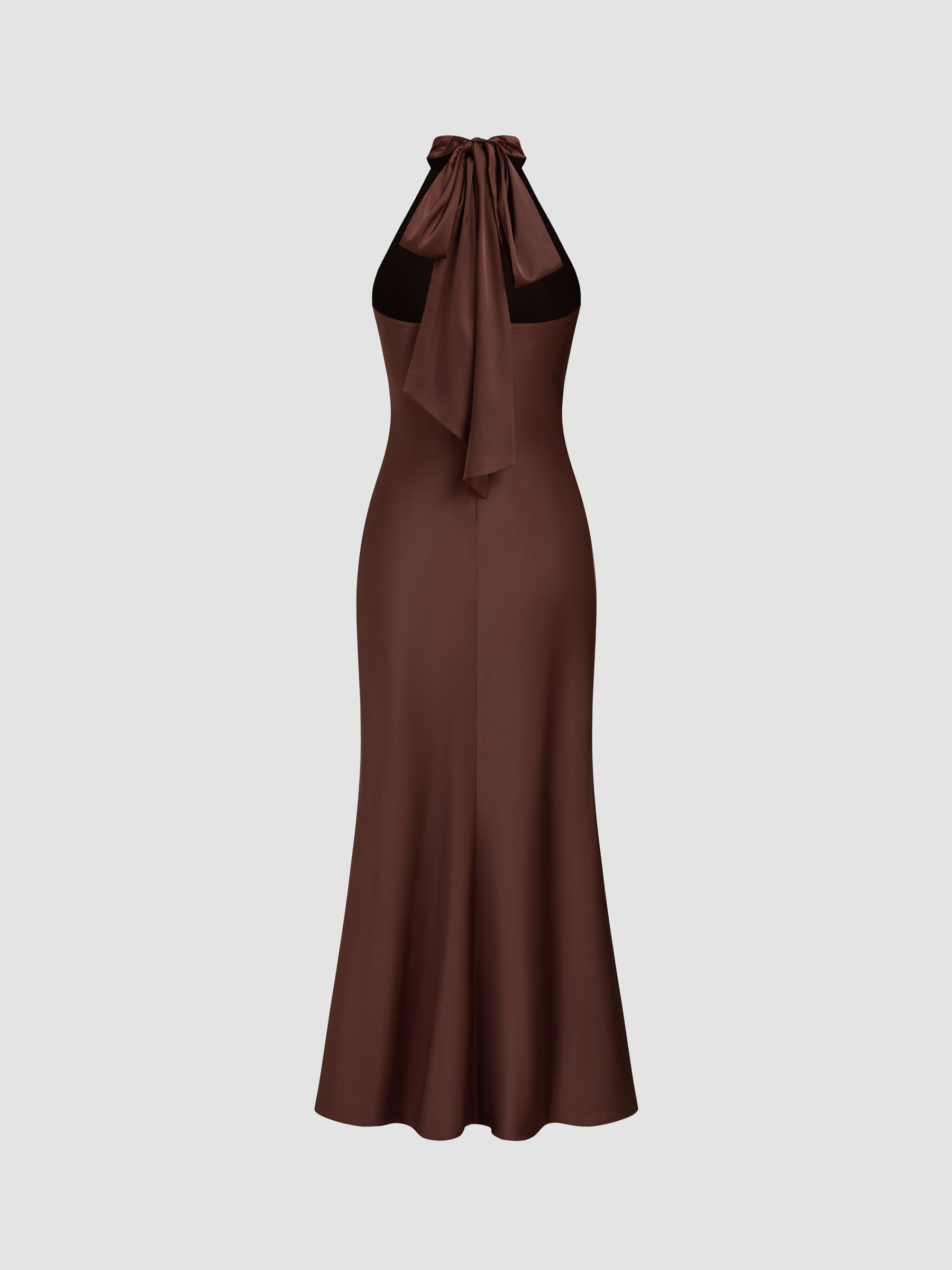 Vestido maxi satinado halter con espalda descubierta - Café - imagen 8