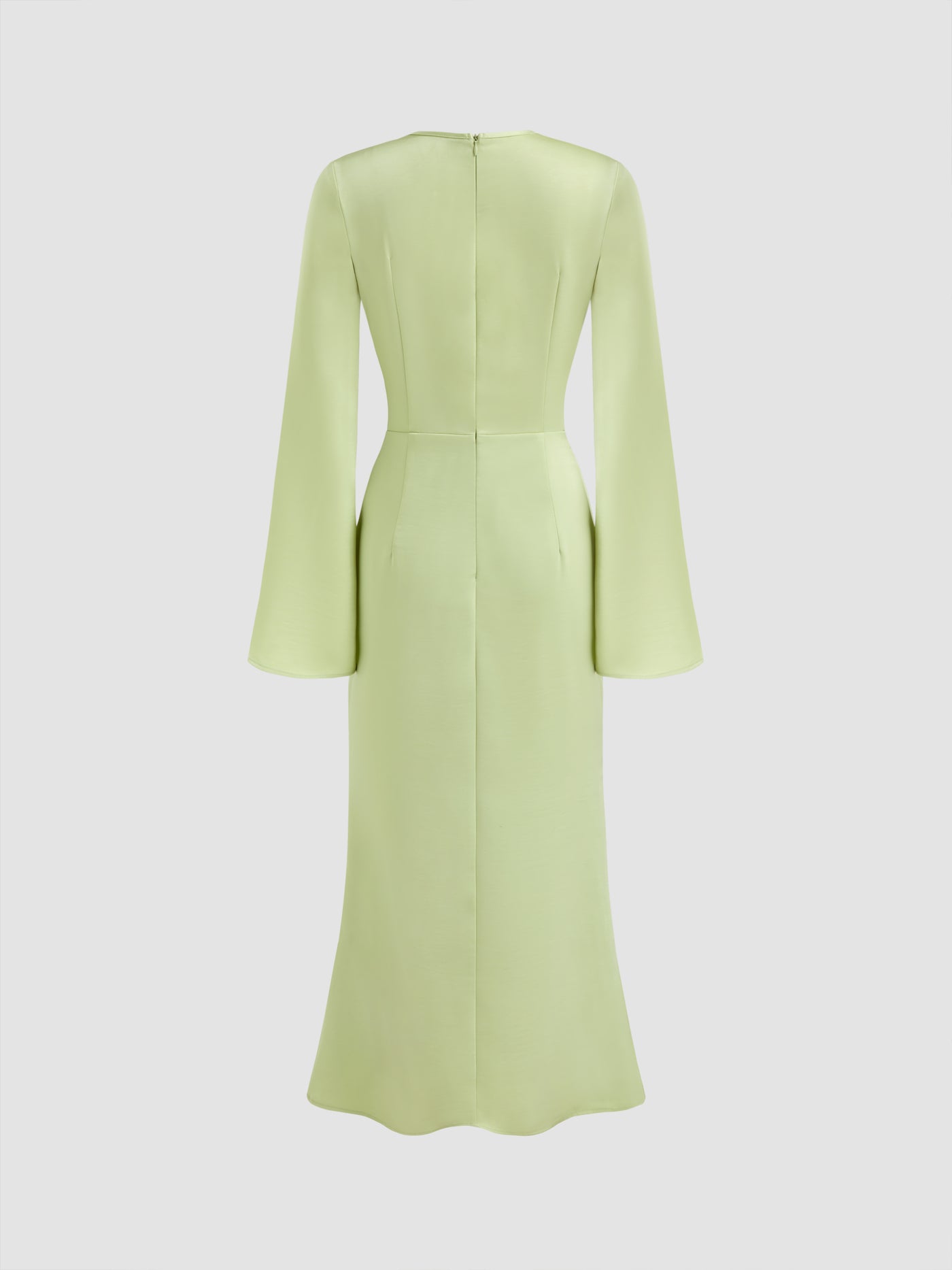 Vestido largo con escote asimétrico, nudo y volante
