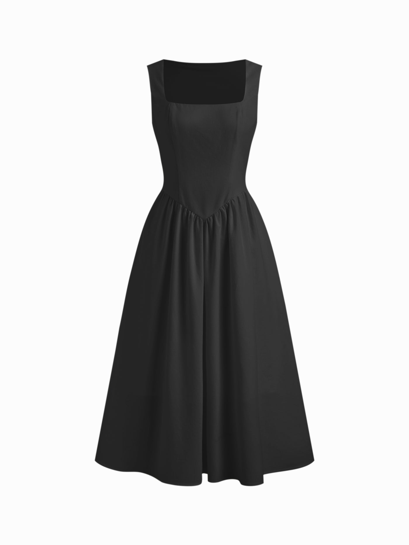 Vestido midi de mezcla de lino con cuello cuadrado y volante