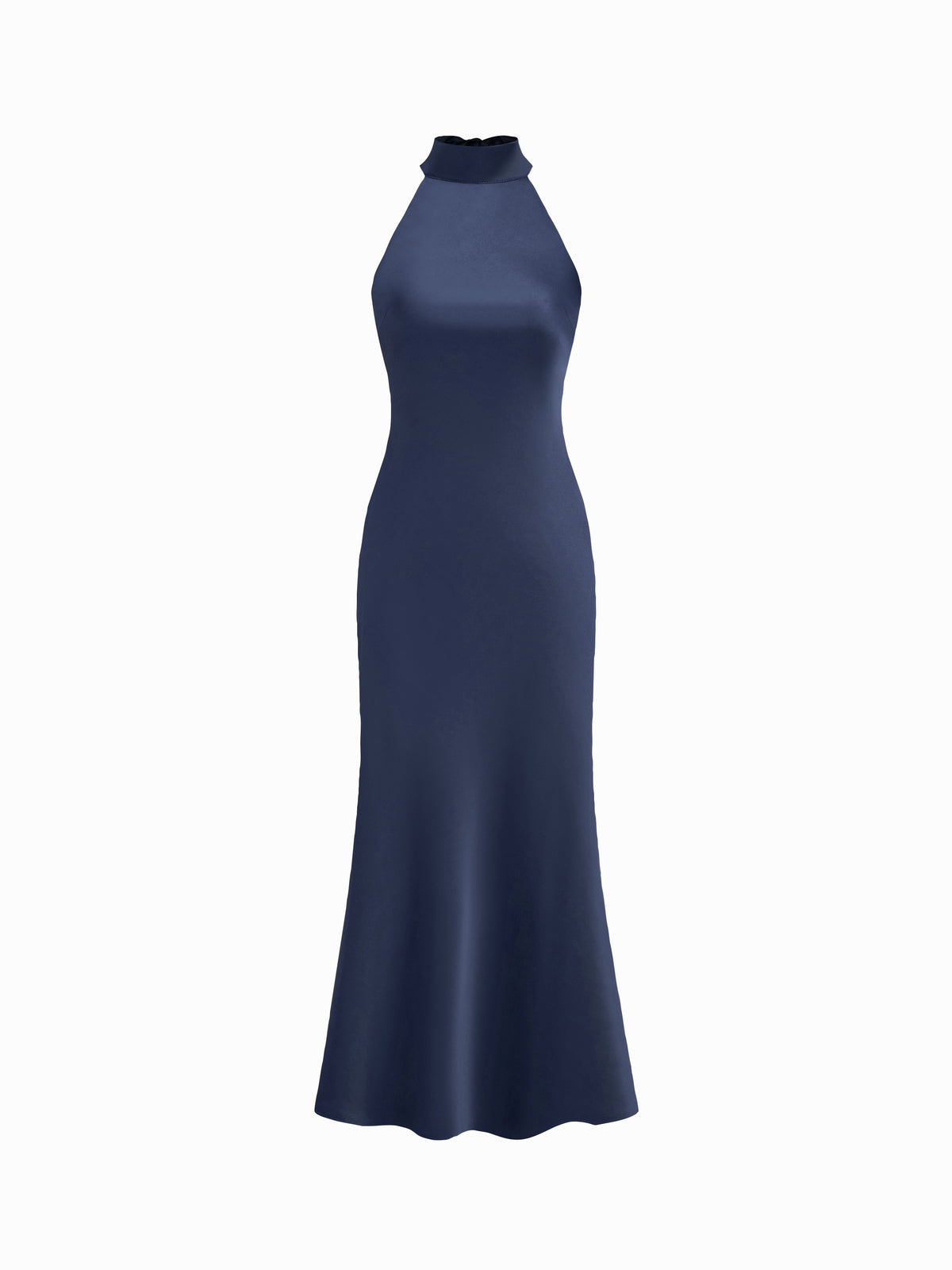Vestido maxi satinado halter con espalda descubierta - Azul marino oscuro
