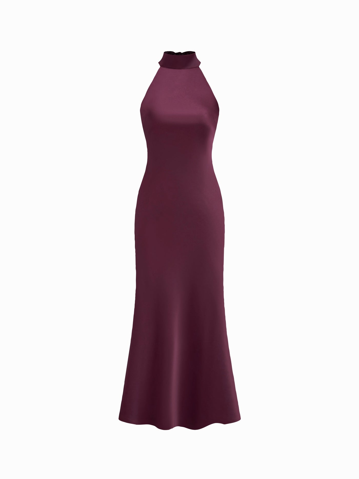 Vestido maxi satinado halter con espalda descubierta - Burdeos - imagen 1