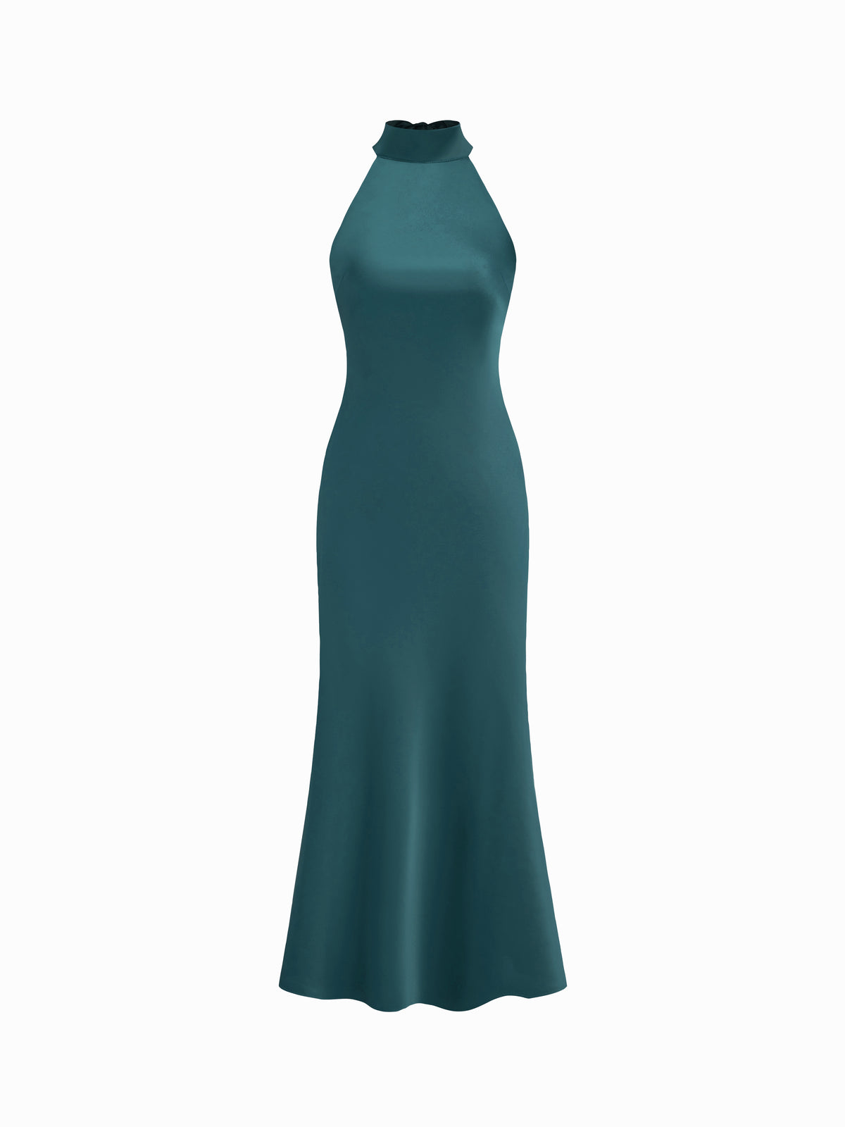 Vestido maxi satinado halter con espalda descubierta - Verde oscuro