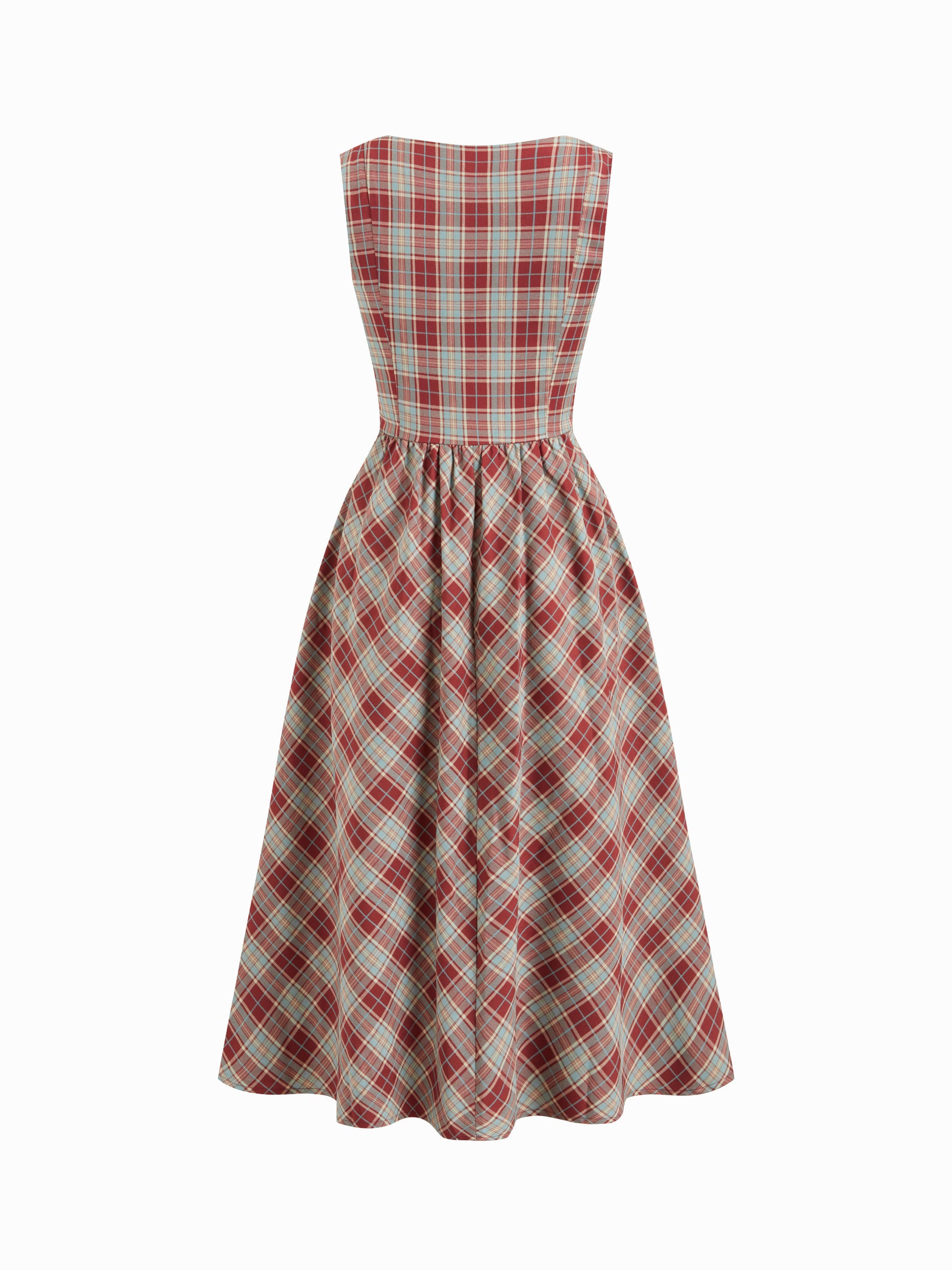 Vestido midi de mezcla de lino con cuello cuadrado y volante