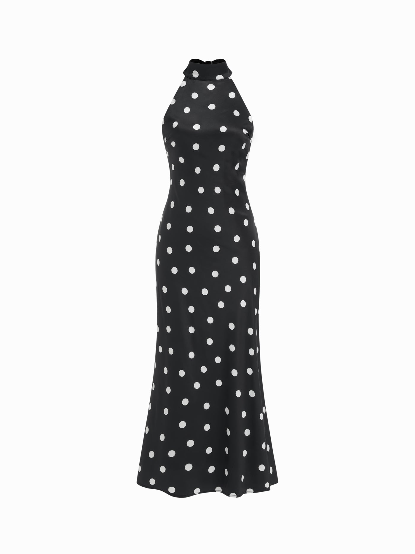 Vestido maxi satinado halter con espalda descubierta - Negro y blanco - imagen 1