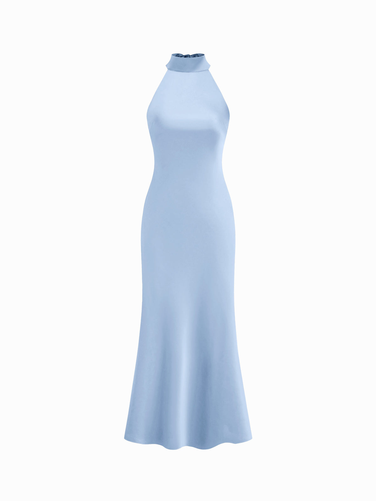Vestido maxi satinado halter con espalda descubierta - Azul bebé
