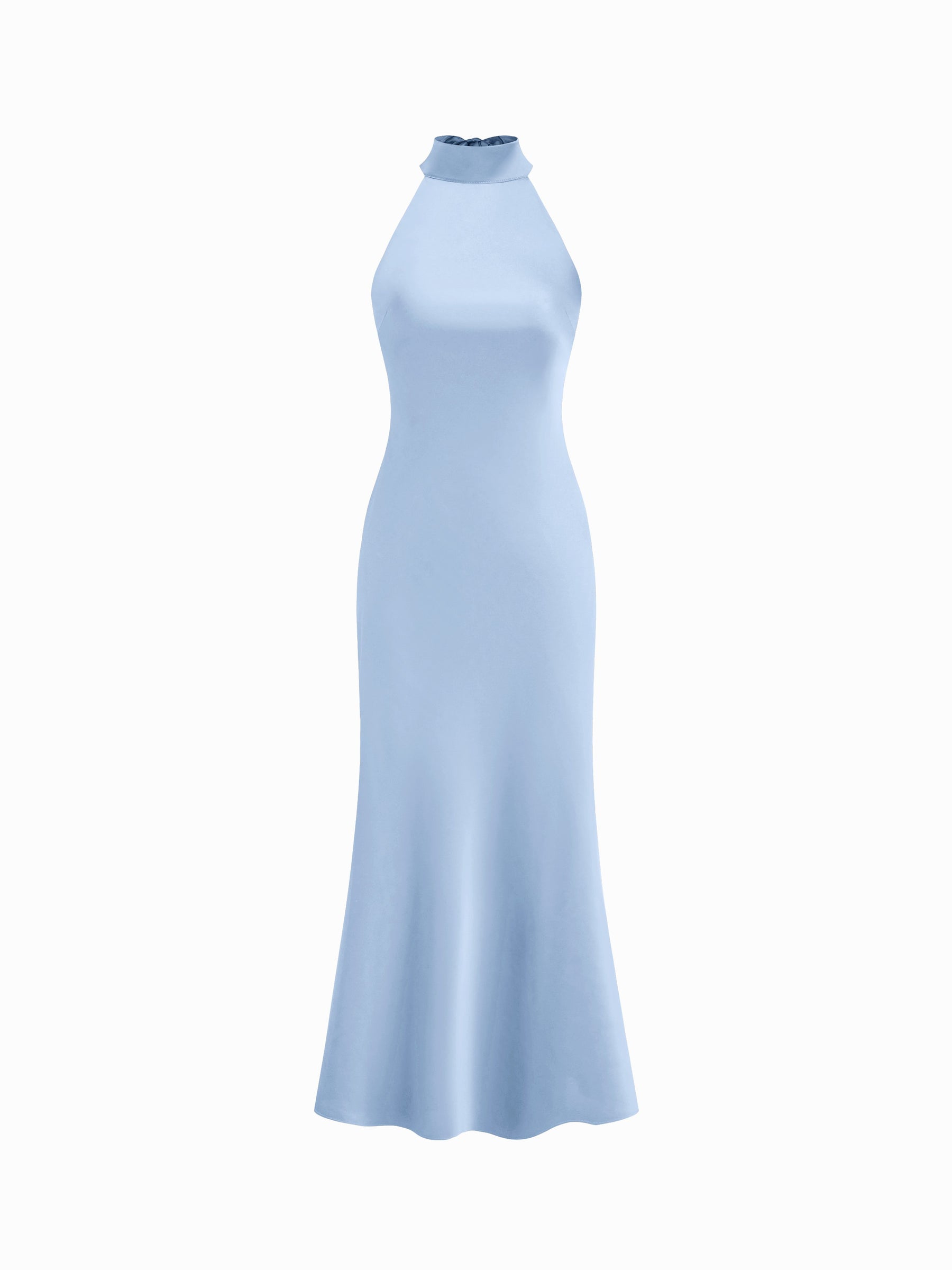 Vestido maxi satinado halter con espalda descubierta - Azul bebé - imagen 1