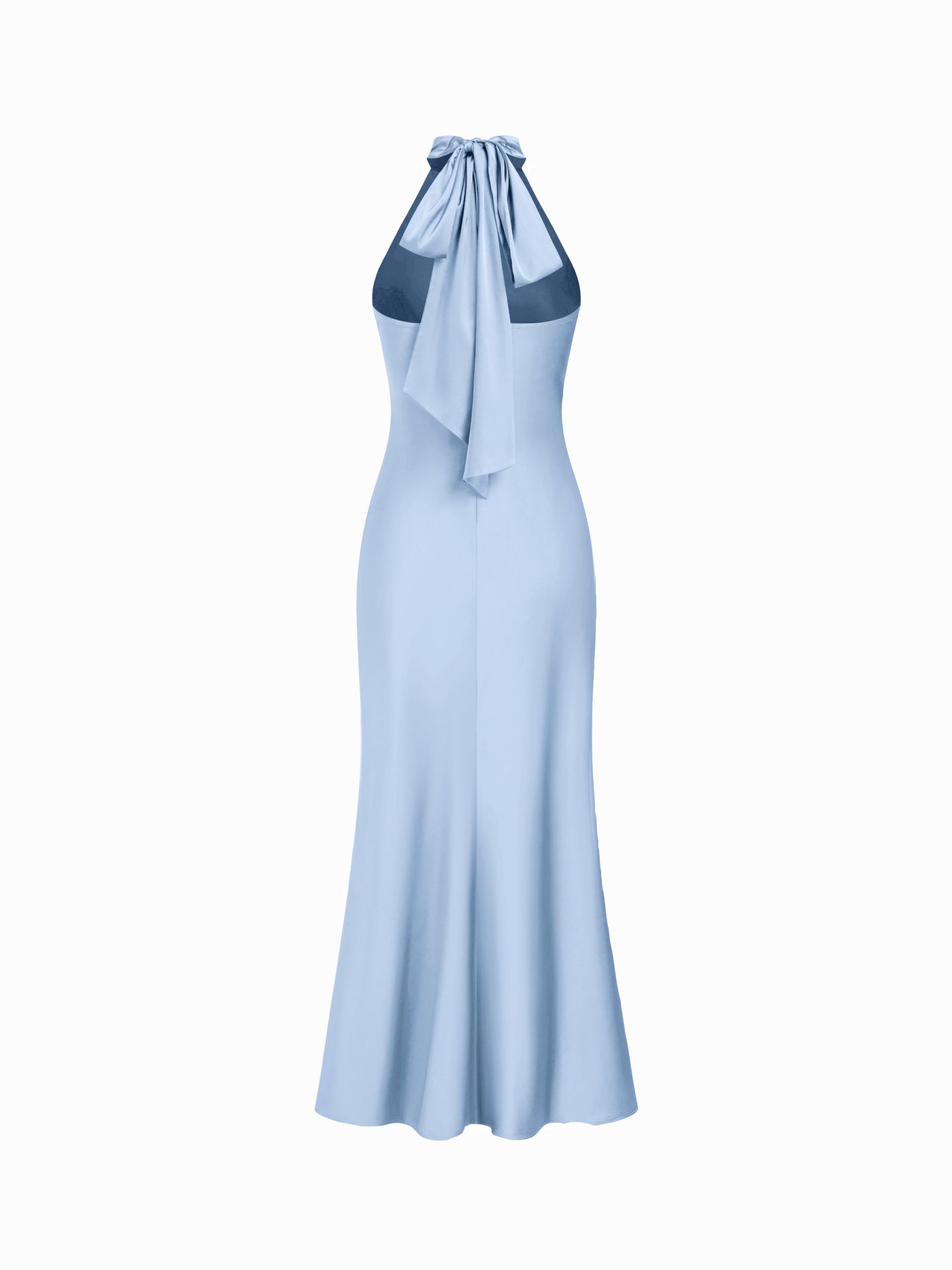 Vestido maxi satinado halter con espalda descubierta - Azul bebé - imagen 4