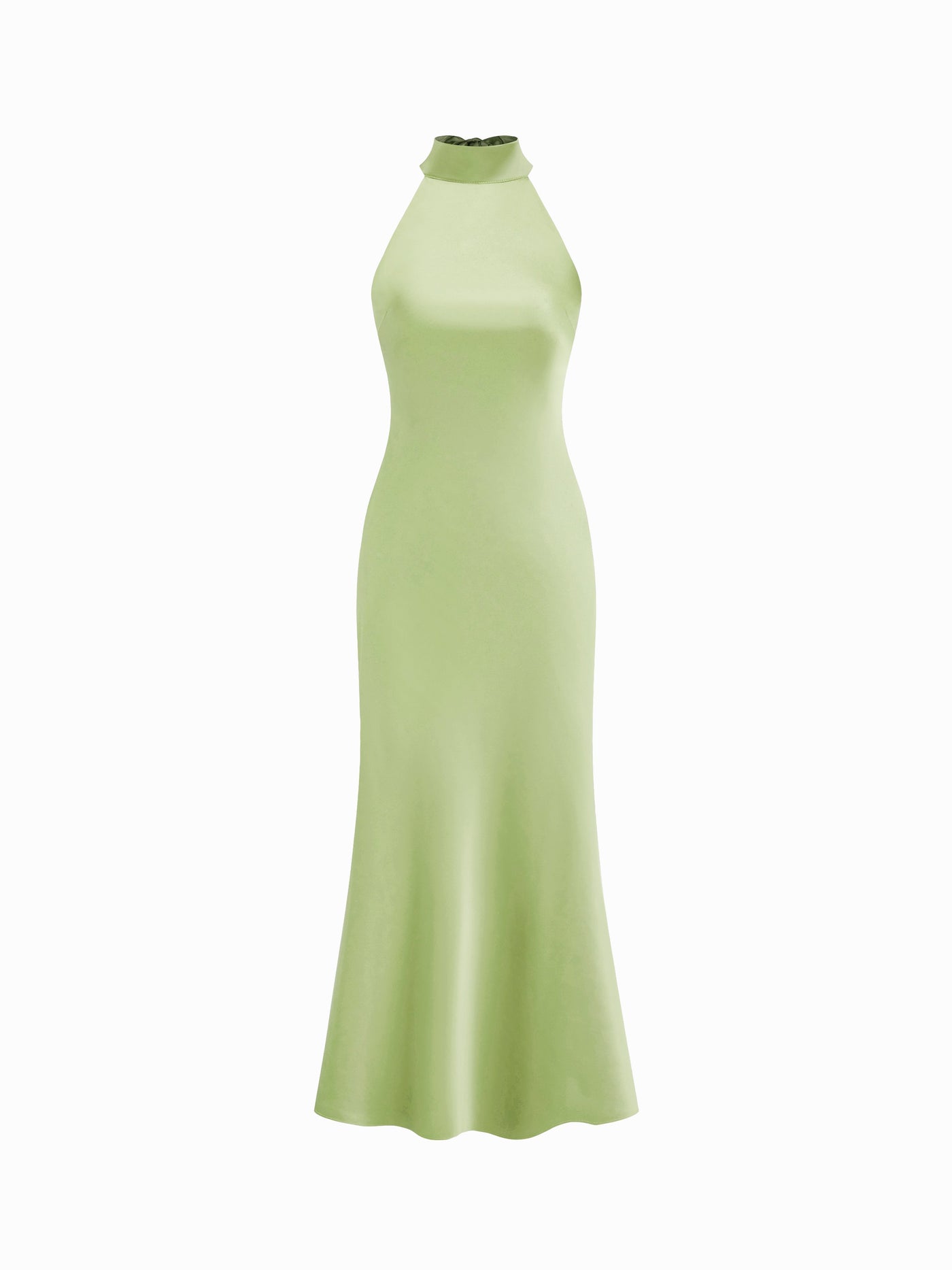 Vestido maxi satinado halter con espalda descubierta - Verde claro - imagen 1