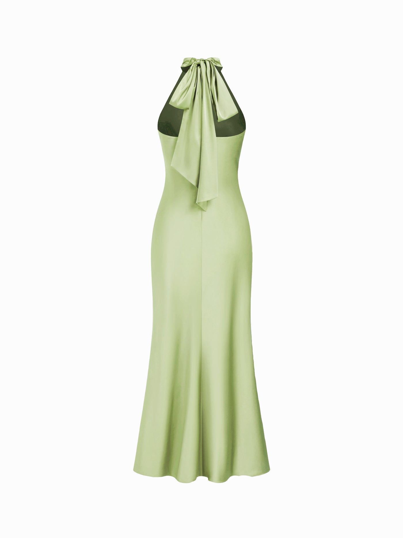 Vestido maxi satinado halter con espalda descubierta - Verde claro - imagen 4