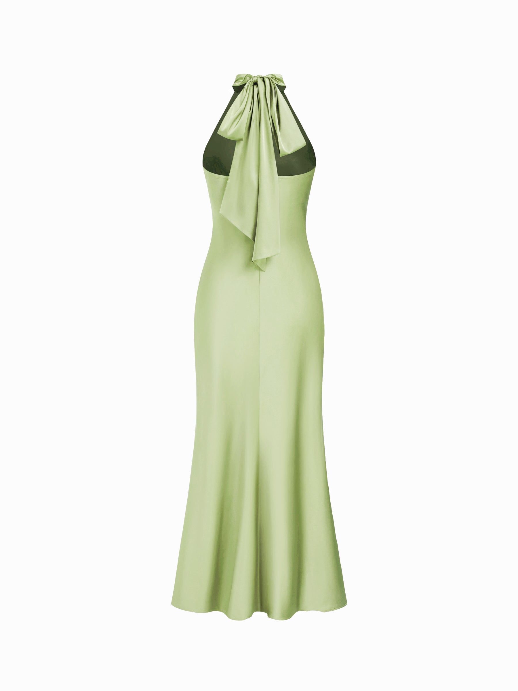 Vestido maxi satinado halter con espalda descubierta - Verde claro - imagen 4