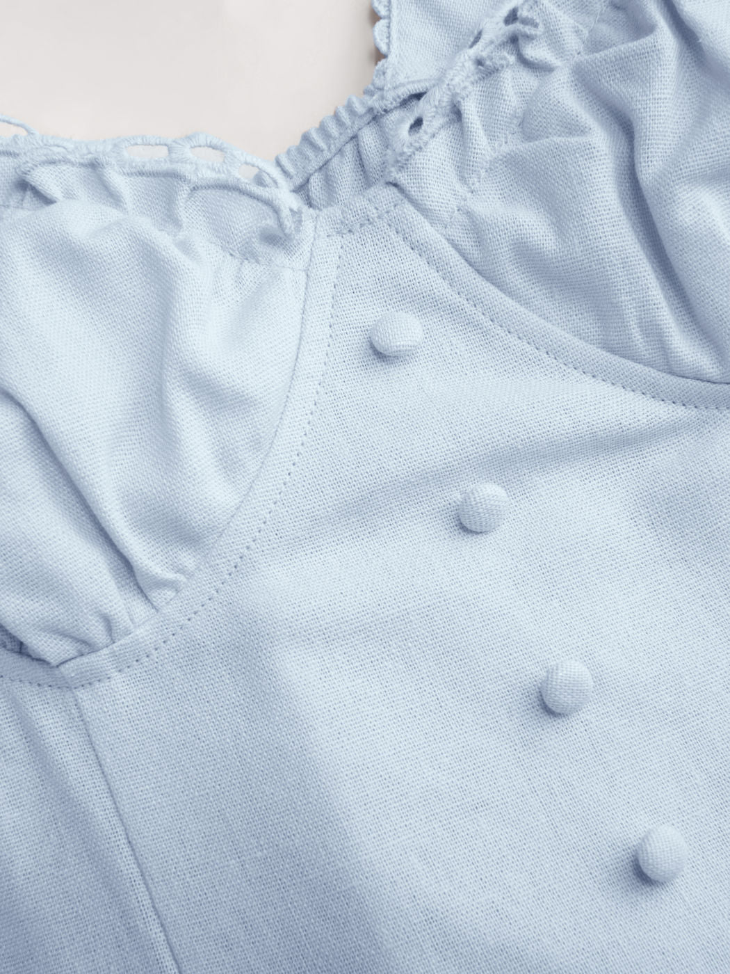 Vestido largo evasé con cuello en U, volantes y lazada - Azul bebé