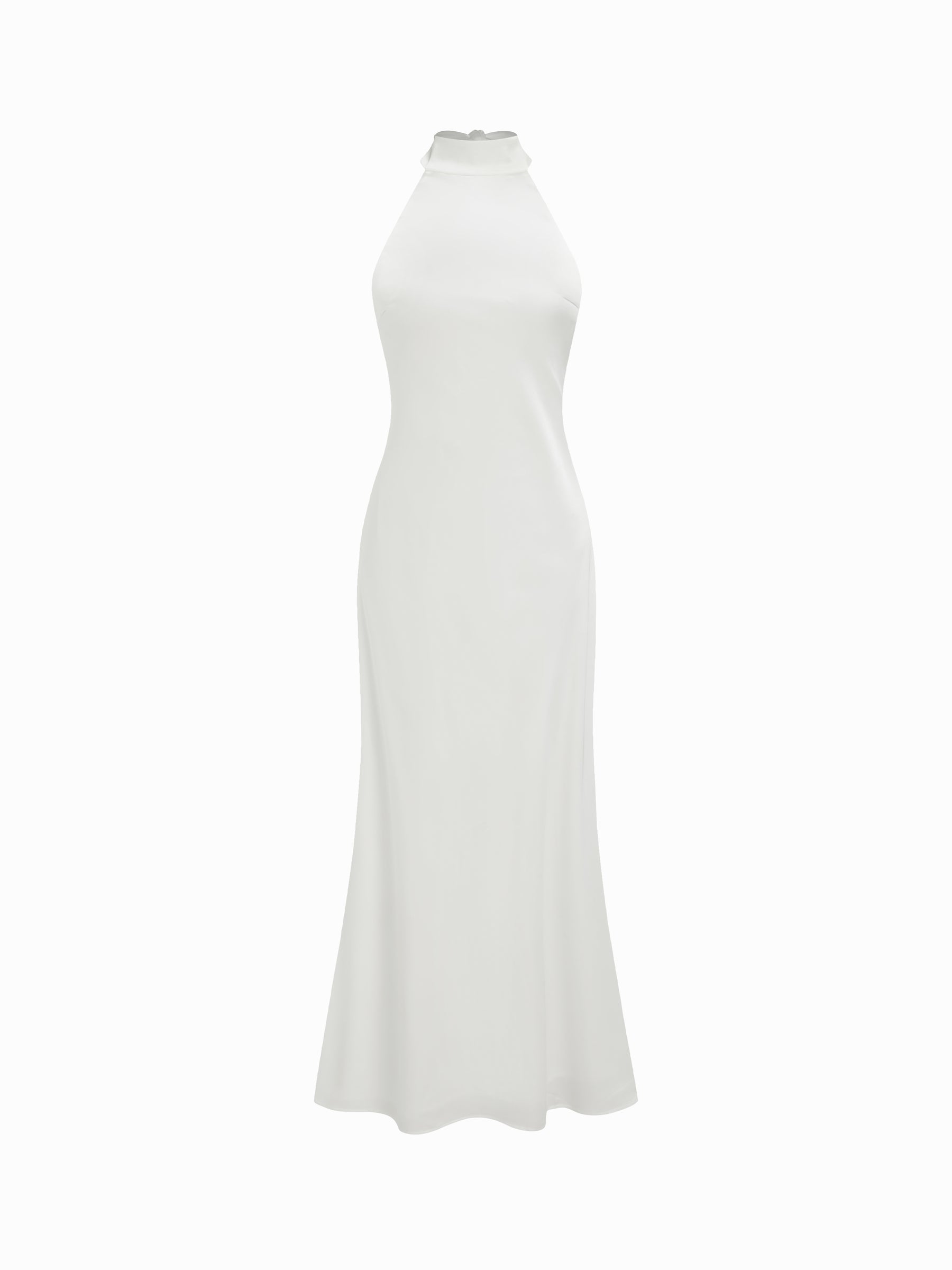 Vestido maxi satinado halter con espalda descubierta - Blanco - imagen 1