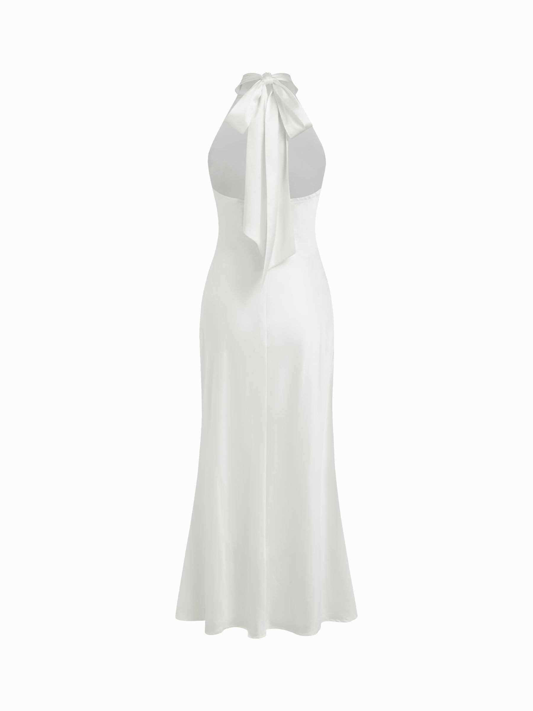 Vestido maxi satinado halter con espalda descubierta - Blanco - imagen 5