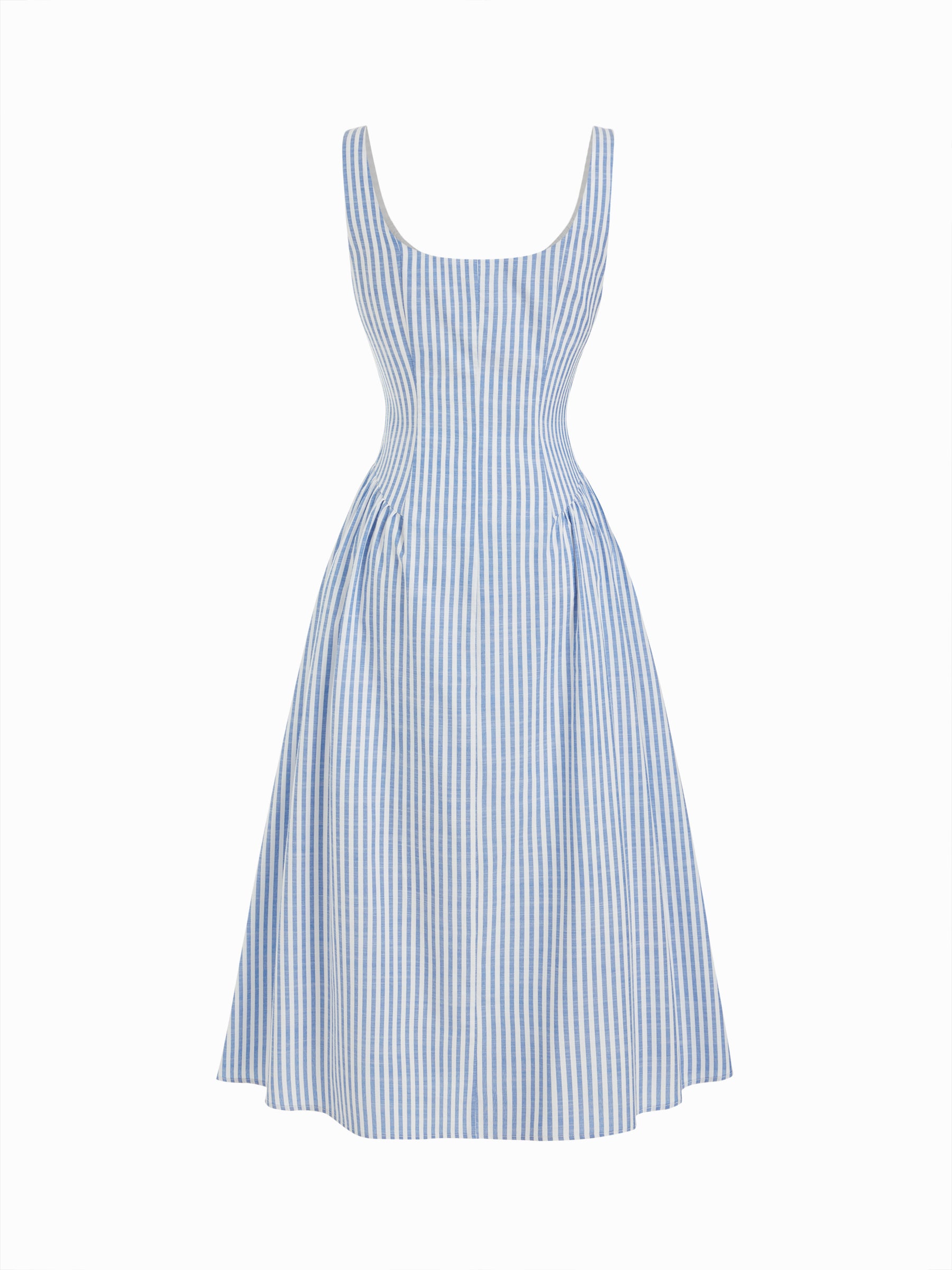 Vestido midi línea A de algodón con escote redondo