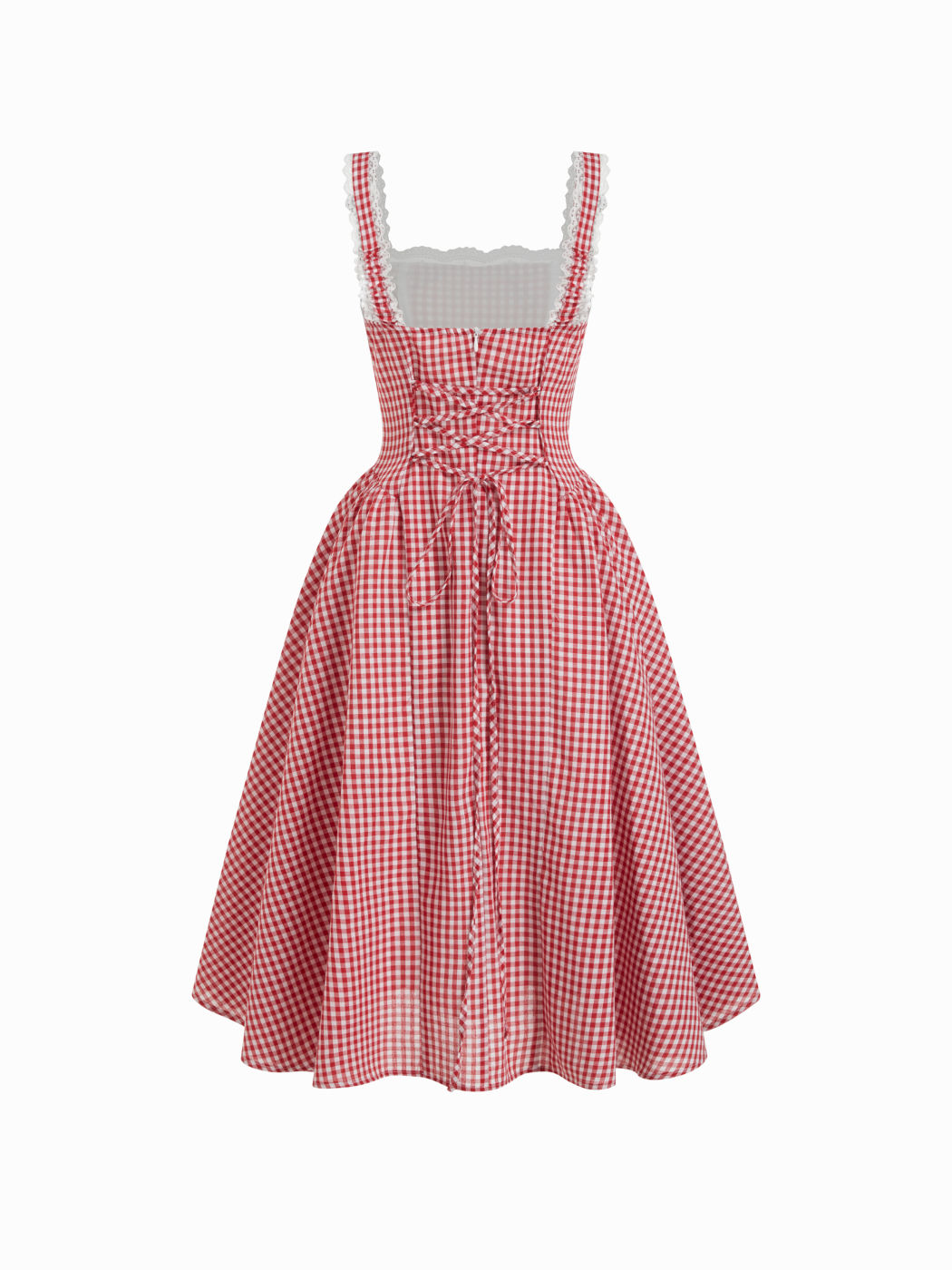 Vestido largo floral de algodón con escote corazón, lazada y volantes - Rojo