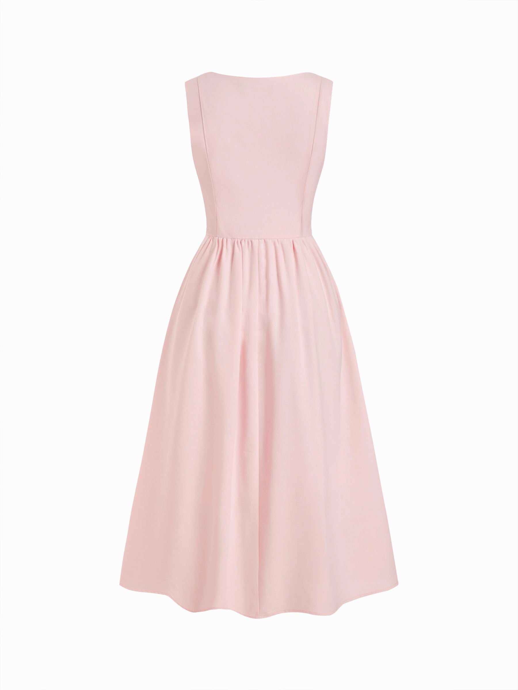 Vestido midi de mezcla de lino con cuello cuadrado y volante