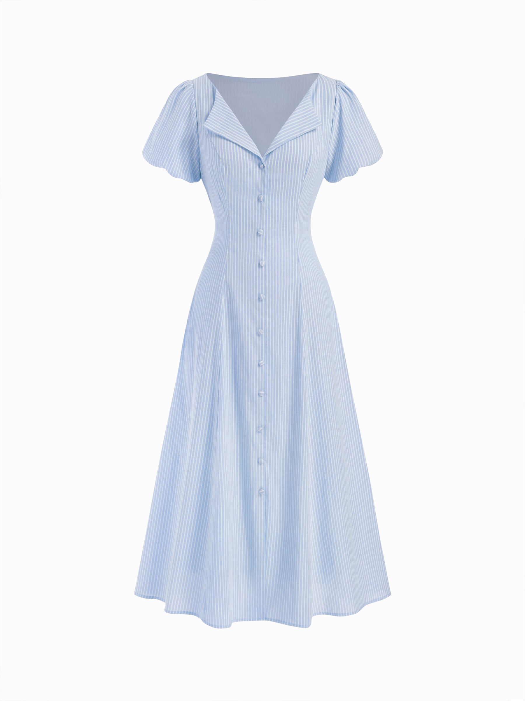 Vestido largo de mezcla de algodón a rayas con fruncido y lazada en la espalda
