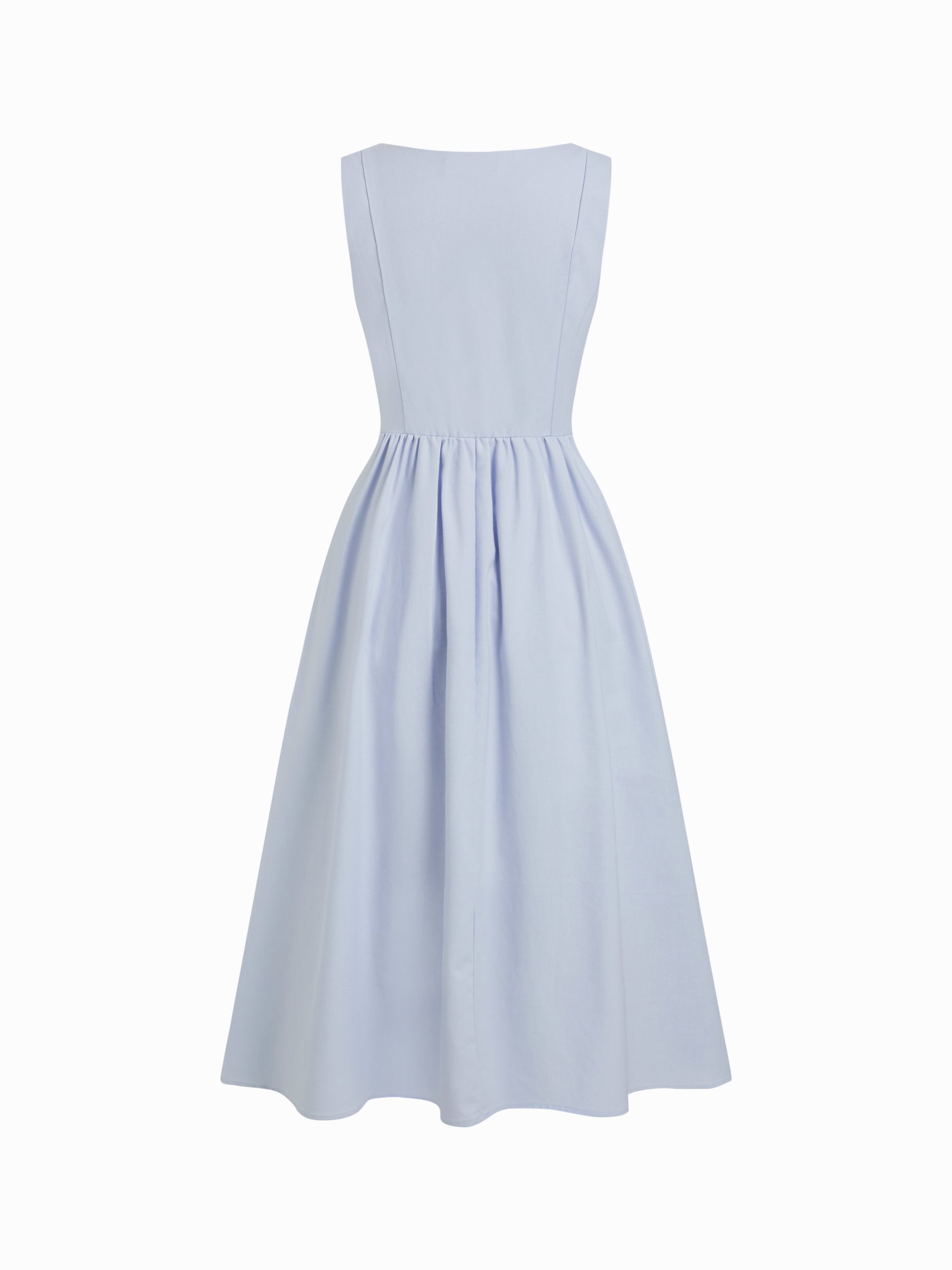 Vestido midi de mezcla de lino con cuello cuadrado y volante