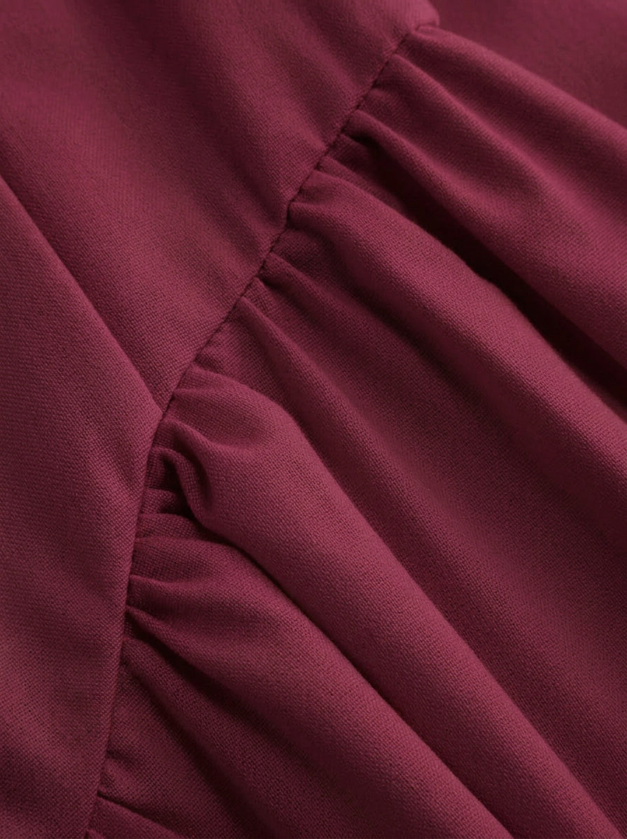 Vestido midi de mezcla de lino con cuello cuadrado y volante