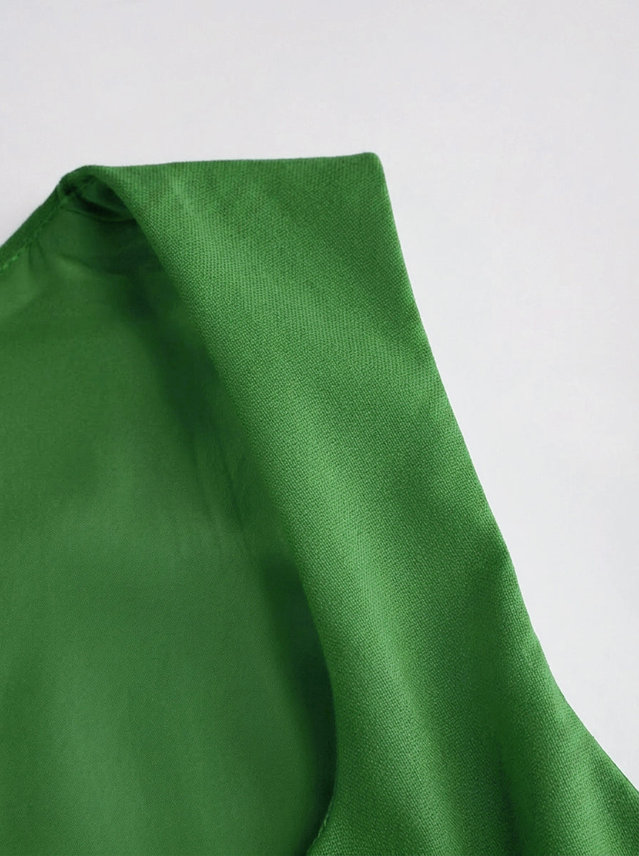 Vestido midi de mezcla de lino con cuello cuadrado y volante