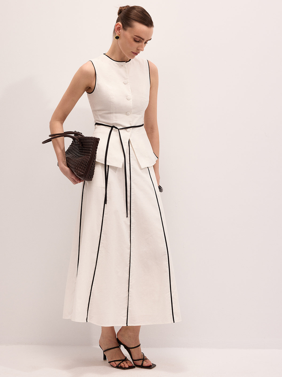 Conjunto de top y falda maxi de algodón y lino con vivos a contraste - imagen 4