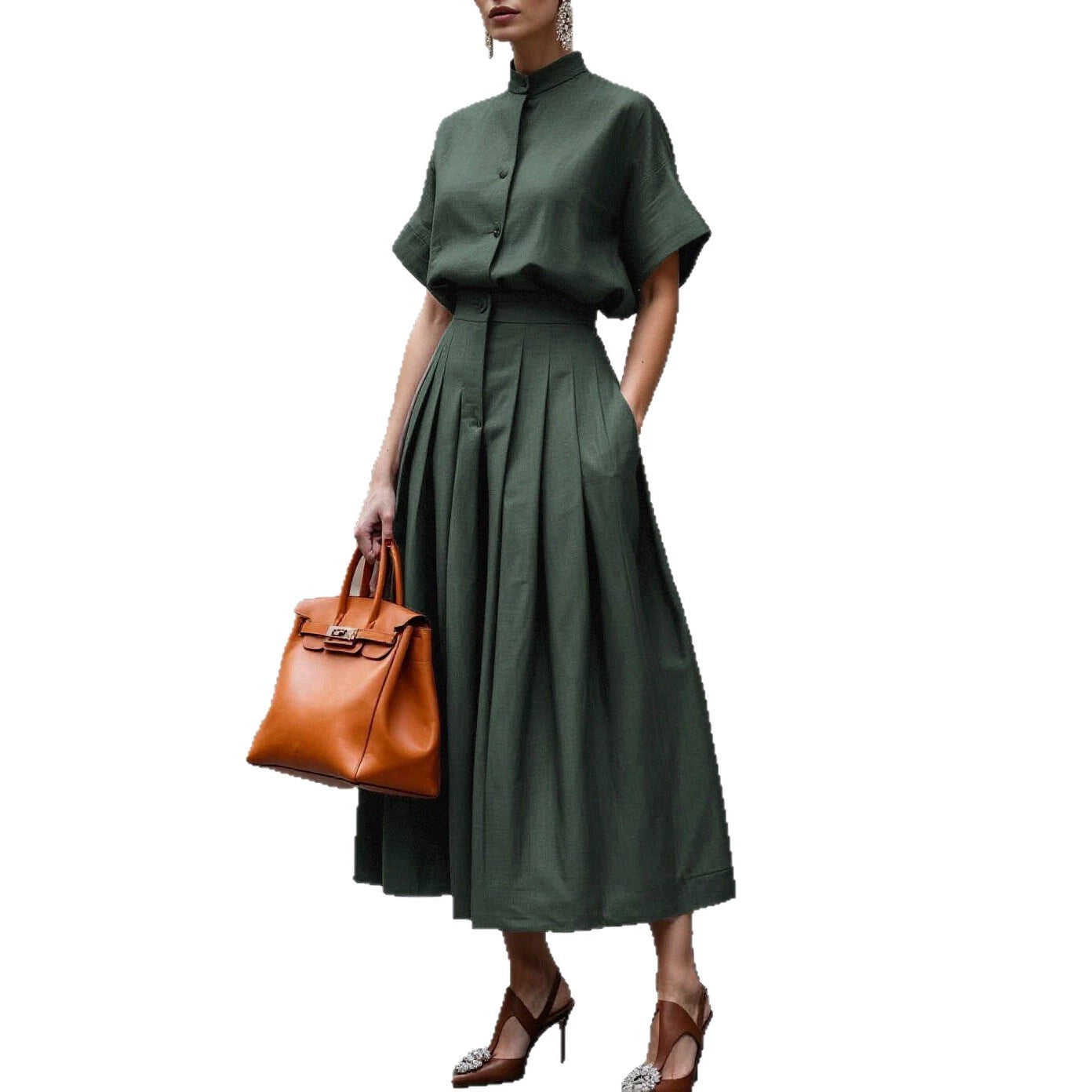 Conjunto casual de top y falda de algodón con manga al codo - imagen 5
