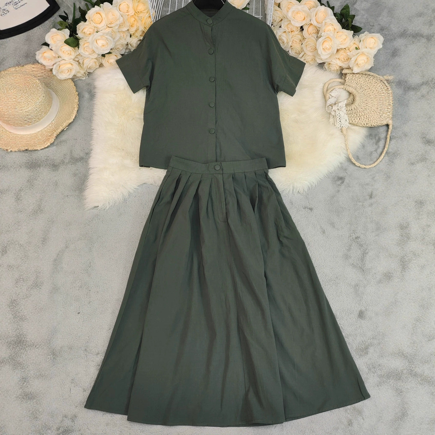Conjunto casual de top y falda de algodón con manga al codo - imagen 2